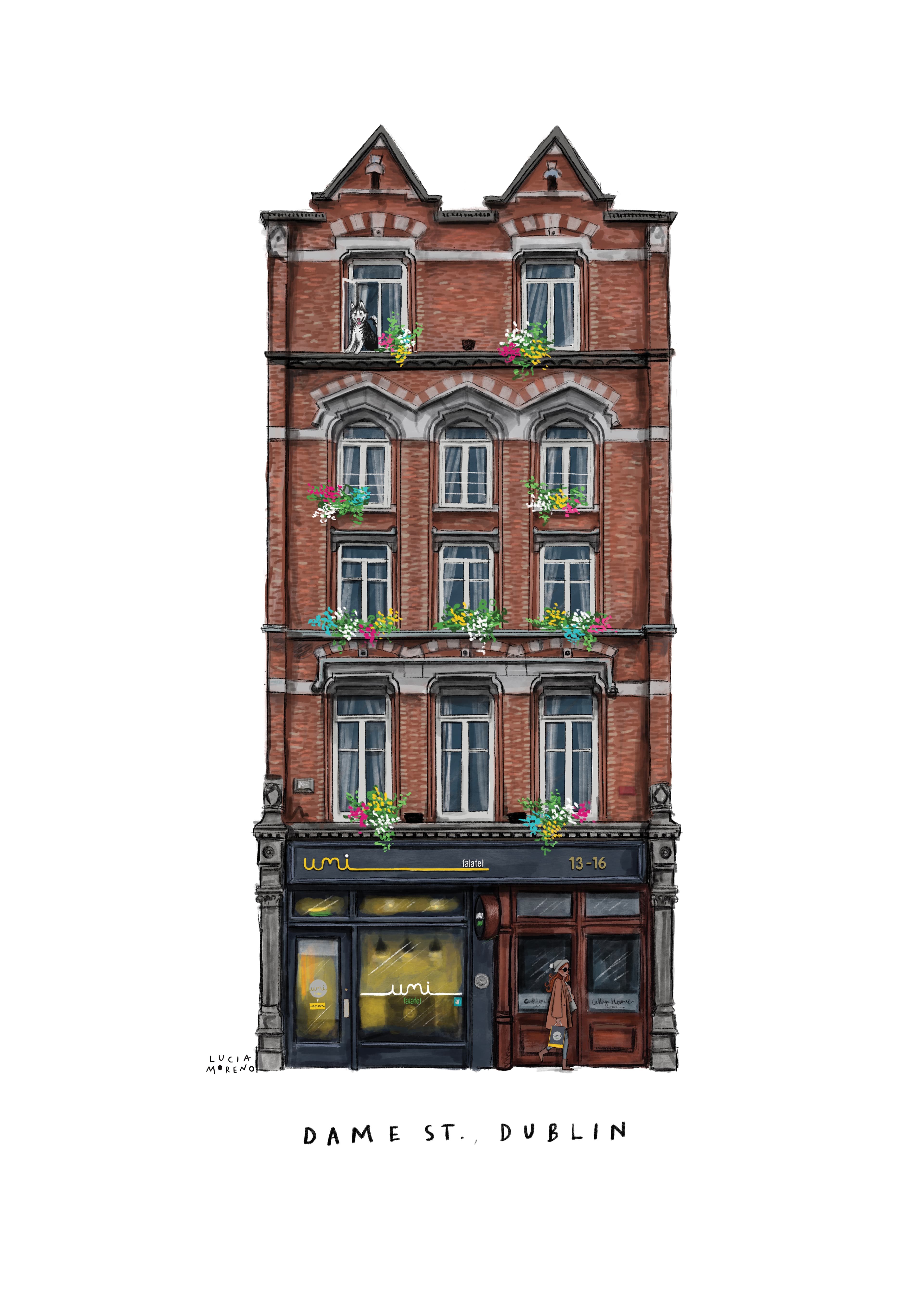 Illustration of the first Umi Falafel on Dame Street, Dublin